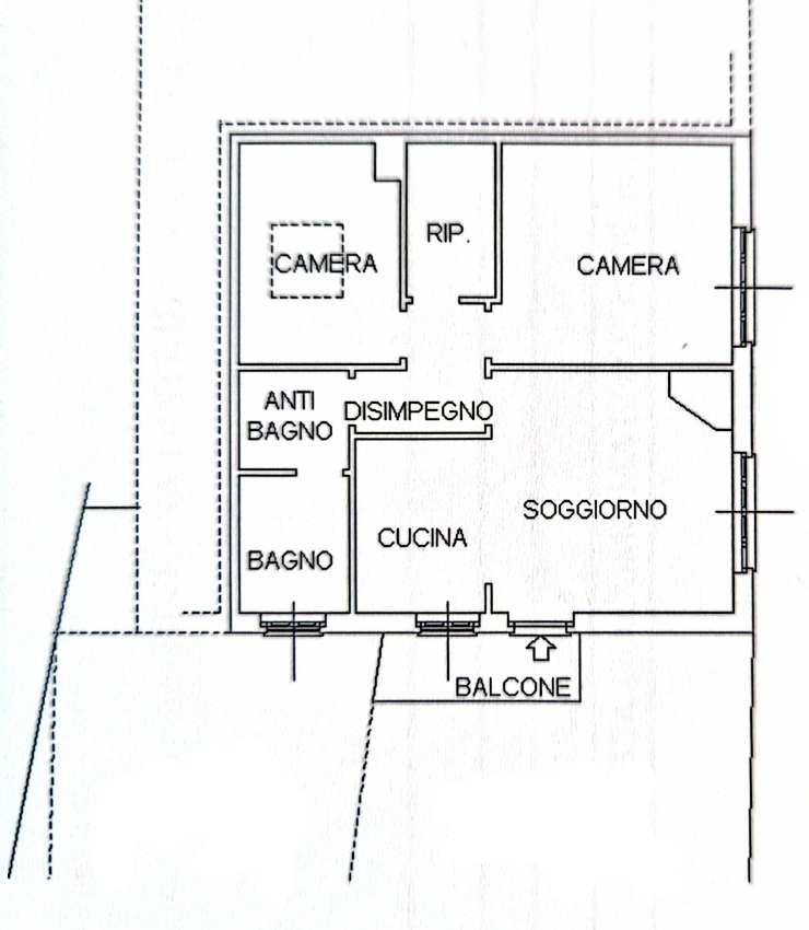 Casa Corallo apartment floorplan, labeled in Italian